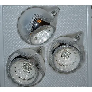Christbaumkugel WINTERZAUBER Reflex 8cm 3St. per Box mundgeblasen, handbemalt