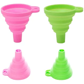 YIPFEN 4 Stück Faltbare Trichter aus Silikon, 2 Größen in Pink und Grün, Küchentrichter Set für Flüssigkeiten Öl Bier, platzsparender Einfülltrichter für Haushalt Camping (groß & klein)