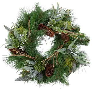 Tannen-Mix-Kranz mit länglichen Zapfen 45cm GA künstlicher Tannenkranz | Kiefer künstlicher Tannenkranz Weihnachtskranz Metall-Gitterreif, Ideal für Türen, Wände & Tische, Home Decoration Deko Deco