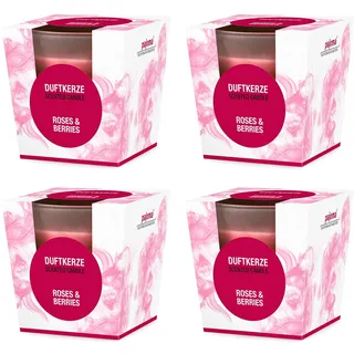 pajoma® Duftkerze 4er Set, Roses & Berries - im satinierten Glas | 4x 120g Wachsgewicht, Brenndauer: 25 Stunden, in edler Geschenkverpackung | Premium Qualität