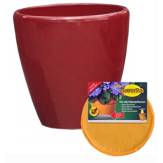 Hentschke Keramik Spar Set: Pflanzkübel + FlowerPad Ø 30 x 30 cm, Rubinrot, 029.030.12 Blumenkübel für Draußen + Innen - Made in Germany