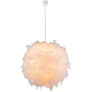 Pendelleuchte Hängelampe Leuchte Pendellampe Federlampe Schlafzimmerlampe Wohnzimmer, Textil weiß Federn, 1x E27 Fassung, DxH 60x130 cm