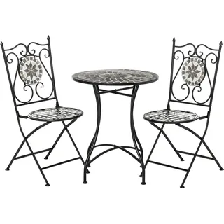 Outsunny Garten Sitzgruppe für 2 Personen Balkonmöbel Set mit Mosaiktisch und faltbaren Stühlen aus Metall mit Keramikfliesen in Mehrfarbig   Aosom.de