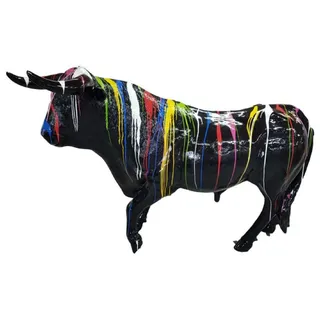 Casa Padrino Designer Deko Skulptur Stier Schwarz / Mehrfarbig 240 x H. 150 cm - Riesige Lebensgroße Wetterbeständige Dekofigur - Garten Deko Accessoires