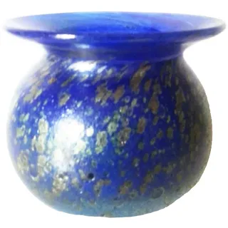 Oberstdorfer Glashütte Kugelvase farbige Glasvase blau Silber gelüsterte Kristallglasvase mundgeblasen Höhe ca. 7,5 cm
