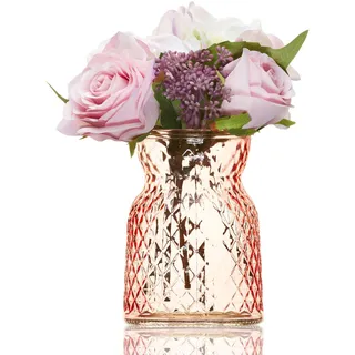 Kleine rosa Glasvase für Blumen 14 cm – dekorative geschnittene Glasvase für Rosen – farbige Tulpenvasen – einzigartige süße Erbse Ornament für Mama