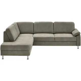 Beldomo System Ecksofa Rostock, Grau, Textil, 4-Sitzer, Ottomane links, L-Form, 266x202 cm, Fußauswahl, Stoffauswahl, seitenverkehrt erhältlich, Bettfunktion Rückenfutter, Wohnzimmer, Sofas & Couches, Wohnlandschaften, Ecksofas