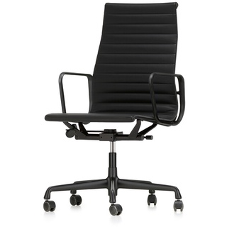 Vitra Bürodrehsessel Alu-Chair Leder Premium F schwarz, Designer Charles & Ray Eames, 101-113x58.5x58-72 cm