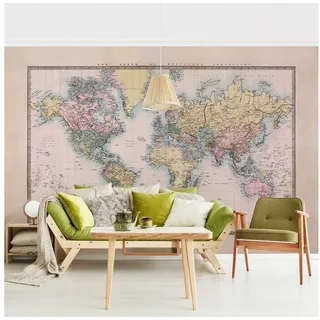 Bilderdepot24 Fototapete Vliestapete Beige Weltkarte Vintage, Glatt, Matt, geruchsfrei Bildtapete Jugendzimmer beige 2.88 m x 1.9 m