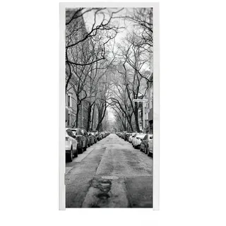 MuchoWow Türtapete Geparkte Autos in New York - schwarz und weiß, Matt, bedruckt, (1 St), Türfolie Selbstklebend, Türtapete, Türdeko Poster, 95x235 cm bunt 95 m x 235 m