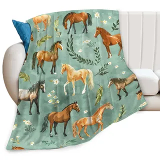 Pferdedecke, niedliche Pferdeblumen-Dekoration, Überwurfdecke, Geschenke für Mädchen, Jungen, Tierliebhaber, Couch, Bettwäsche, super warm, weich, Plüsch, leicht, Fleece-Flanelldecke für Kinder,