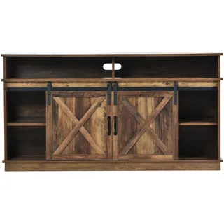 Großer TV-Schrank, Sideboard, Unterhaltungscenter mit 2 klassischen Schiebetüren, verstellbaren Regalen für Wohnzimmer, Esszimmer (Rustic Brown)