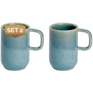 palmer Miami große Kaffeetassen - 2er-Set, Steinzeug, türkis grün, 29 cl – 7 cm hoch, schmal, kompakte Form, für Kaffee, Tee und Kakao