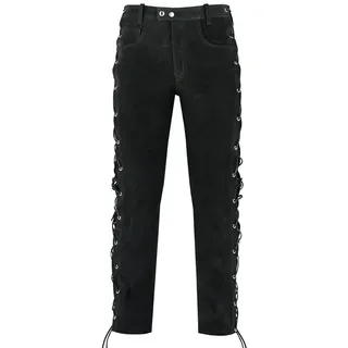BOHMBERG Lederhose Herren Nubuk Lederjeans, Seitliche Schnürung, Echtleder, Regular Fit 38