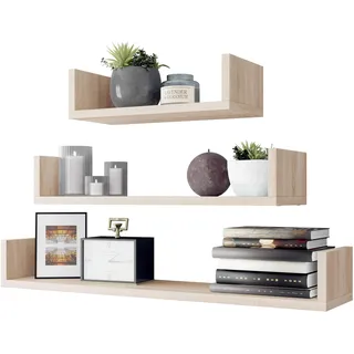Mirjan24 Regal Set Trio 004, U-Form Wandboard, Wandregal Set 3er, Breite: 40/60/80 cm, Dekoregal (Sonoma Eiche.)