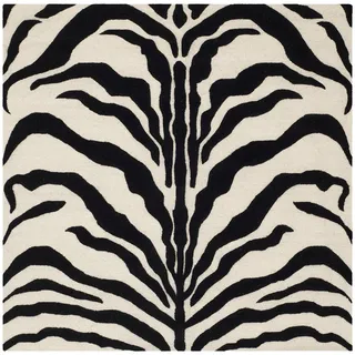 Teppich SAFAVIEH Tierdruck Wohnzimmer, Esszimmer, Schlafzimmer - Cambridge Collection, Kurzer Flor, Elfenbein und Schwarz, 120 x 120 cm