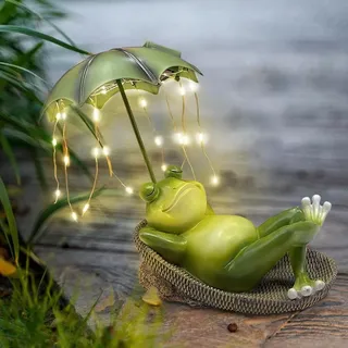 Außen Gartendeko Solar, Frosch Gartenfiguren mit Beleuchtung - Lustig Frösche Gartenstatuen, Außendekoration, Gartenskulptur für Terrasse, Rase...