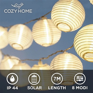 CozyHome LED Lampion Solar Lichterkette Aussen | 7 Meter Gesamtlänge | 20 LEDs warm-weiß – Lichterkette Solar | NICHT batterie-betrieben - Akku...