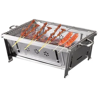 TINMIX Holzkohlegrill Picknickgrill Edelstahl Portable Faltbare Grillwagen BBQ klappgrill camping grill,für Gartenpartys im Freien Outdoor Tischgrills Holzkohle Tragbar