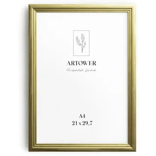 Artower® Bilderrahmen Vintage Gold Holz Rahmen für DIN A4 21 x 29,7 cm | Posterrahmen Groß Collage | Picture Frame Vintage Gold Wood 21x30 cm | Retro Schmal Bilderrahmen | Poster Rahmen