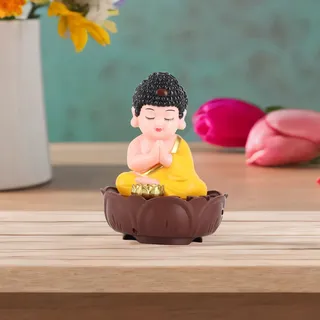 Singende Usb-buddha-statue Für Büro Und Auto Mit 6 Mantras – 9 X 9 X 11,5 Cm Große, Elektrische Kunststofffigur Mit Led-licht Und Integriertem Lithium-ionen-akku