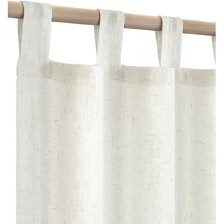 Küchenvorhänge im Boho-Bauernhaus-Stil, natürliches Leinen, Baumwolle, Schlaufen, halbtransparent, Café, Kurze Vorhänge für Badezimmer, kleine Fenster, natürliches Creme, 114 cm Länge