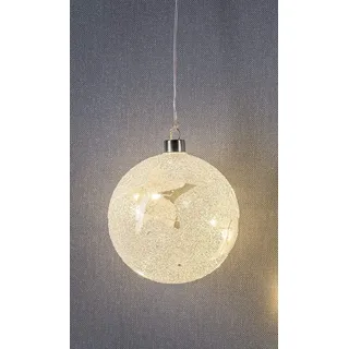 HGD Glaskugel-LED beleuchtet, Frost Dekor, | batteriebetrieben mit Timer - beleuchtete Weihnachtsdekoration aus Glas - Winterdeko für Fensterbank - Adventsdeko - Ø 12 cm