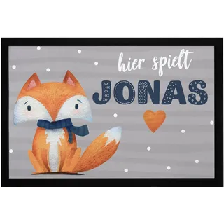 SpecialMe® Fußmatte Kinderzimmer personalisiert mit Name Fuchs Fox Skandi Stil Türvorleger Kind rutschfest & waschbar Weiss 60x40cm