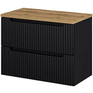 [en.casa] Waschtischunterschrank Skelbolu 80,4 x 59,5 x 40 cm Schwarz/Eiche