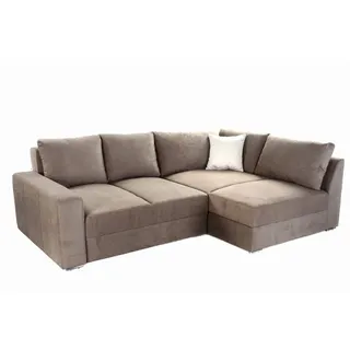 luma-home Ecksofa 15108-OTTO-1, Dauerschläfer B260/T181/H88 cm mit 2 Bettkästen, Ottomane links oder rechts montierbar, Federkern, Boxspring, Kaltschaum-Topper, Mikrofaser in Hellbraun braun
