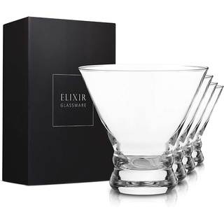 Elixir Glassware Stemless Martini Glasses Set of 4 - Hand Blown Crystal Martini Glasses - Elegant Cocktail Glasses for Bar, Martini, Cosmopolitan, Manhattan, Gimlet, Pisco Sour 9oz, Clear