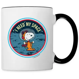 Spreadshirt Tasse Peanuts Snoopy I Need My Space Tasse Zweifarbig, Keramik schwarz|weiß
