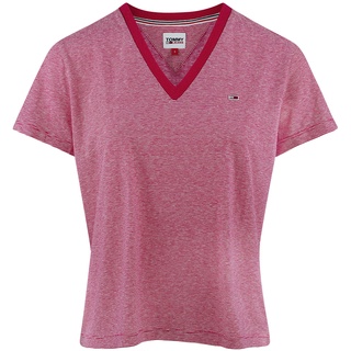 Tommy Hilfiger Damen Rundhals T-Shirt TJW REGULAR LINEN V-NECK Bright Jewel T28 XL