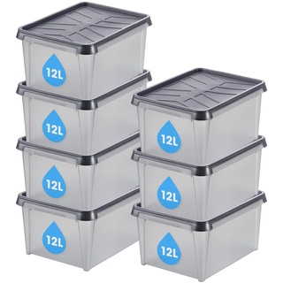 SmartStore Aufbewahrungsbox mit Deckel 12 L wasserdicht Plastik – 7er-Set – mattiert - ineinander & übereinander stapelbar - lebensmittelecht & BPA-frei - IP64 - L40 x B30 x H20 cm 10 Jahre Garantie