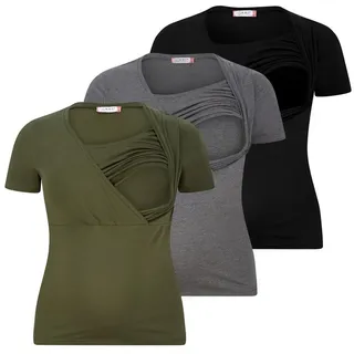 M.M.C. Stillshirt Stillmode Umstandsshirt 3er Set Umstandsmode (3-tlg) Schwangerschaftsshirt bunt|grau|schwarz M