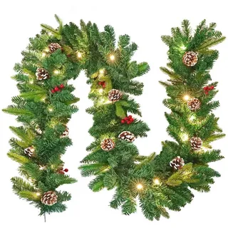 Kunstgirlande Tannengirlande Weihnachtsgirlande mit Beleuchtung Weihnachtskranz, FIVMEN, Künstliche Weihnachtskranz für Innen & Außen 300 cm