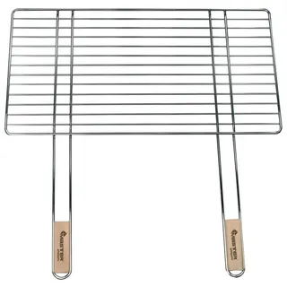 Mastergrill Grillrost 58x30cm mit 2 Holzgriffen Stahl verchromt Grillgitter Grillaufsatz Ersatzrost