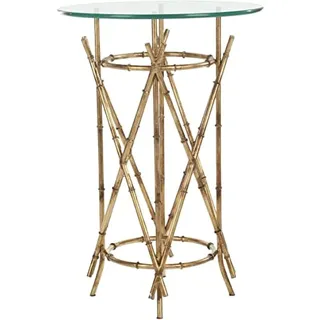 SAFAVIEH Modern Accent Table with Iron Legs, in Gold and Clear, 45 X 45 X 65.27