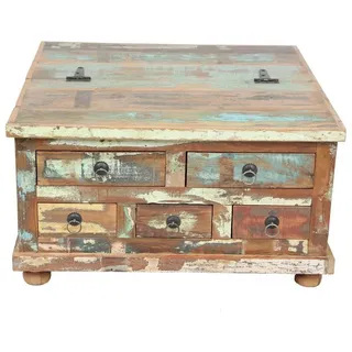 Casa Moro Truhentisch Shabby Chic Couchtisch Truhentisch 70x70x38 cm aus massiv Holz, aus massiven Altholz handgefertigt braun