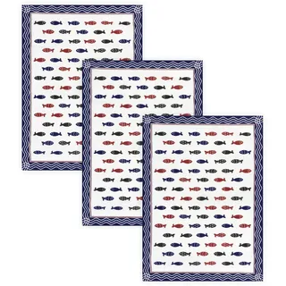 Kracht 3er Pack Halbleinen Geschirrtücher Little Fish 50x70 cm - blau;rot