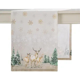 Maison d' Hermine Tischläufer, Hirsch im Wald, 100 % Baumwolle, Bauernhaus-Tischdecke, für Zuhause, Küche, Esszimmer, Dekoration, Partys, Hochzeit, Erntedankfest/Weihnachten (37 cmx230 cm)