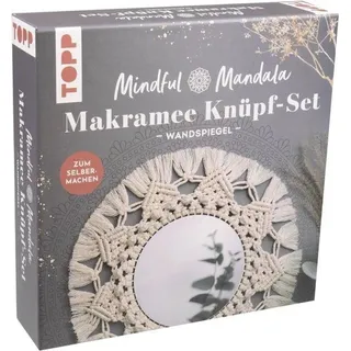 Famanu Makramee-Knüset Wandspiegel DIY - 20 cm Durchmesser - Weiß