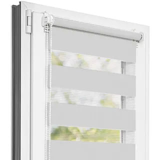 Estika Doppelrollo Klemmfix ohne Bohren - 130 cm x 150 cm - Hellgrau - 27 Stofffarben, Tag und Nacht Duo Rollo, Rollos für Fenster ohne Bohren, Fenster Sichtschutz (130 cm Stoffbreite)
