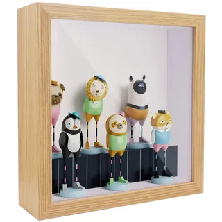 3D Shadow Box(22.3x22.3x6cm) Bilderrahmen aus Holz tiefe Box quadratisch tiefe Vitrine für Medaillen, Blumen und Kunsthandwerk (Holzfarbe)