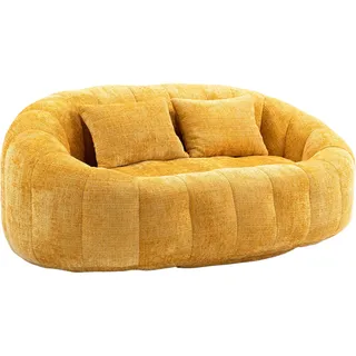 Gerade Sofa 2 Plätze Aus Chenille Mit Armlehnen, Hohe Rückenlehne, Ohne Montage Und Für Erwachsene Und Kinder, Gelb