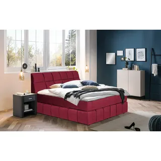 Boxspringbett HOME AFFAIRE "Paxton", rot (coral), Flachgewebe LEINENOPTIK Polyester Topper Premium pro, Liegefläche B/L: 160cm x 200cm Betthöhe: 55cm, Gewicht bis: 100 kg + 120 kg H3 + H4, 7-Zonen-Taschen-Federkernmatratze, Komplettbetten, Boxspringbett, Neue Toppervarianten