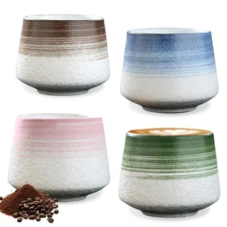200 ml Cappuccino Tassen Set Dickwandig aus Steingut 4er set, Hochwertige Tassen aus Steingut, Handgefertigt Porzellan Kaffeetassen set, Keramik Teetassen Ohne Henkel, Geschenk Mann Frau