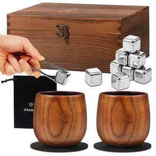 Whisky Gläser Set Whiskey Geschenkset Geschenke für Männer Whiskygläser 8 Stück 304 Edelstahl Whiskey Steine Untersetzer 2 Rum Gläser x 310ML Whiskeyglas Aus Holz Männergeschenke Geburtstagsgeschenk