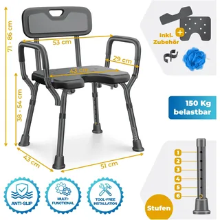 Kesser Duschhocker mit Lehne höhenverstellbar 38-54cm 150KG belastbar grau