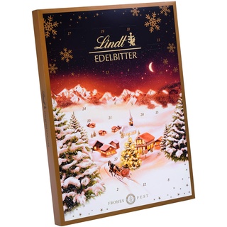 Lindt Schokolade Edelbitter Adventskalender 2023 | 250 g | Adeventskalender mit 24 süßen Überraschungen aus Edelbitterschokolade | Schokolade für die Weihnachtszeit | Schokoladen-Geschenk